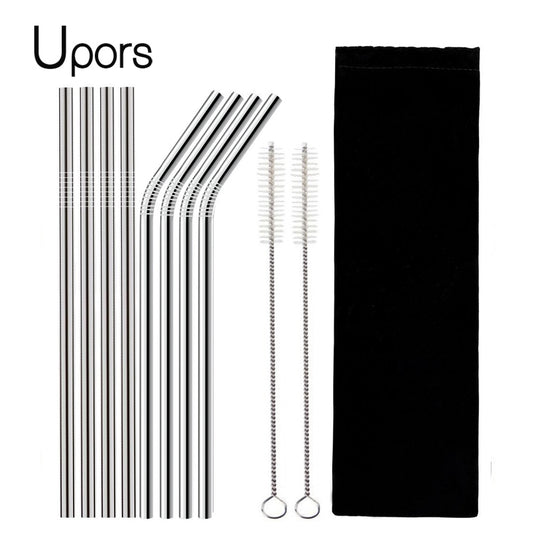 UPORS 4/8Pcs Reusable Drinking Straw High Quality 304 Stainless Steel Metal Straw with Cleaner Brush Wholesale - dianjiang-