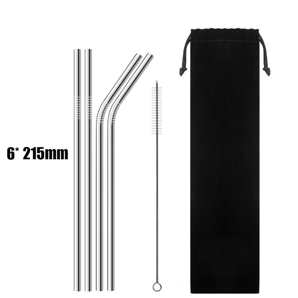 UPORS 4/8Pcs Reusable Drinking Straw High Quality 304 Stainless Steel Metal Straw with Cleaner Brush Wholesale - dianjiang-