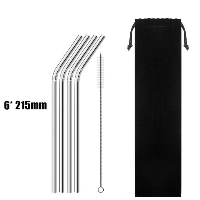 UPORS 4/8Pcs Reusable Drinking Straw High Quality 304 Stainless Steel Metal Straw with Cleaner Brush Wholesale - dianjiang-