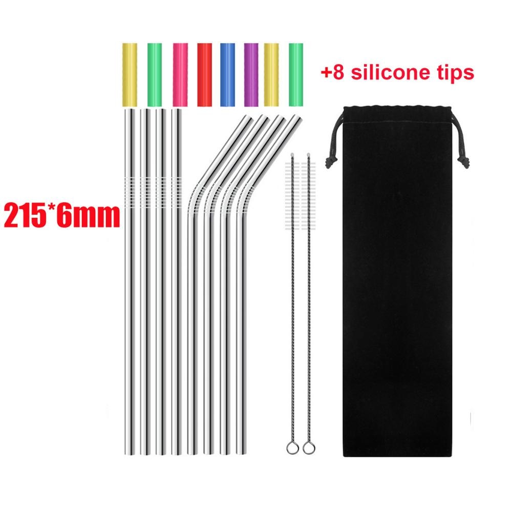 UPORS 4/8Pcs Reusable Drinking Straw High Quality 304 Stainless Steel Metal Straw with Cleaner Brush Wholesale - dianjiang-