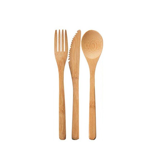 UPORS Reusable Bamboo Cutlery Set Portable Tableware Wooden Cutlery Fork Spoon Knife Set with Cutlery Bag for Travel Utensil Set - dianjiang-