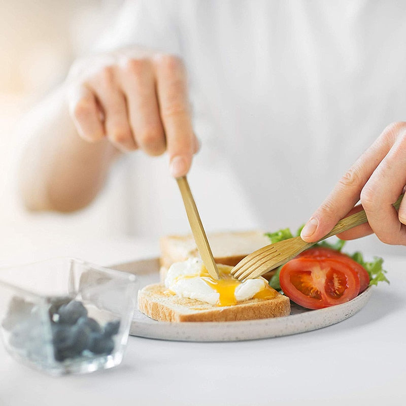 UPORS Reusable Bamboo Cutlery Set Portable Tableware Wooden Cutlery Fork Spoon Knife Set with Cutlery Bag for Travel Utensil Set - dianjiang-