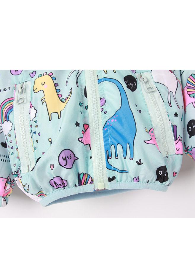 Unicorn Rainbow Dinosaur Cartoon Print Hooded Jacket - dianjiang-