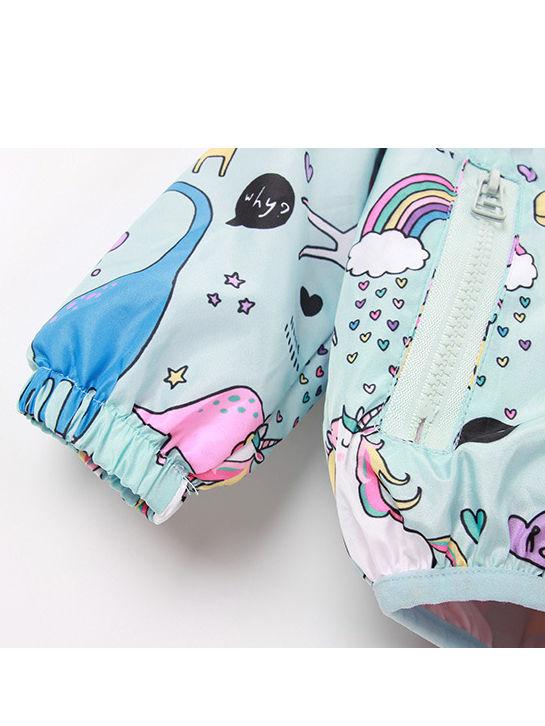 Unicorn Rainbow Dinosaur Cartoon Print Hooded Jacket - dianjiang-