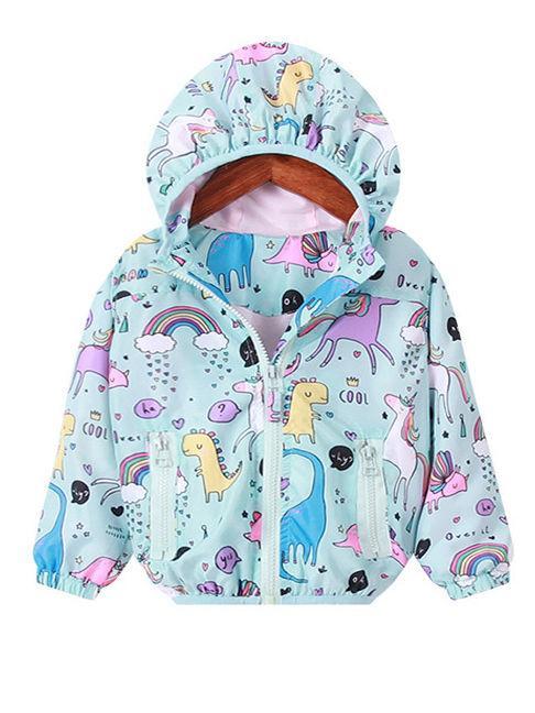 Unicorn Rainbow Dinosaur Cartoon Print Hooded Jacket - dianjiang-