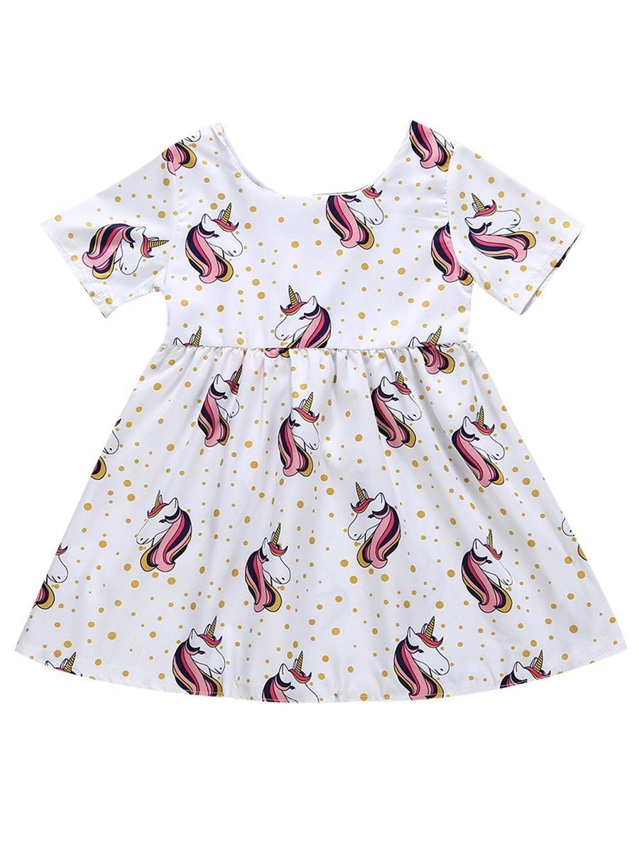 Cartoon Printed Unicorn Summer Dress For Cute Baby Toddler Girl - dianjiang-