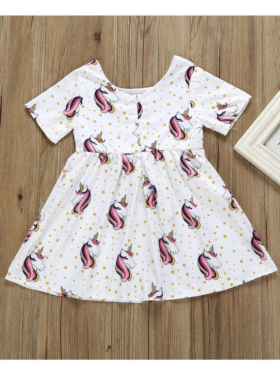 Cartoon Printed Unicorn Summer Dress For Cute Baby Toddler Girl - dianjiang-