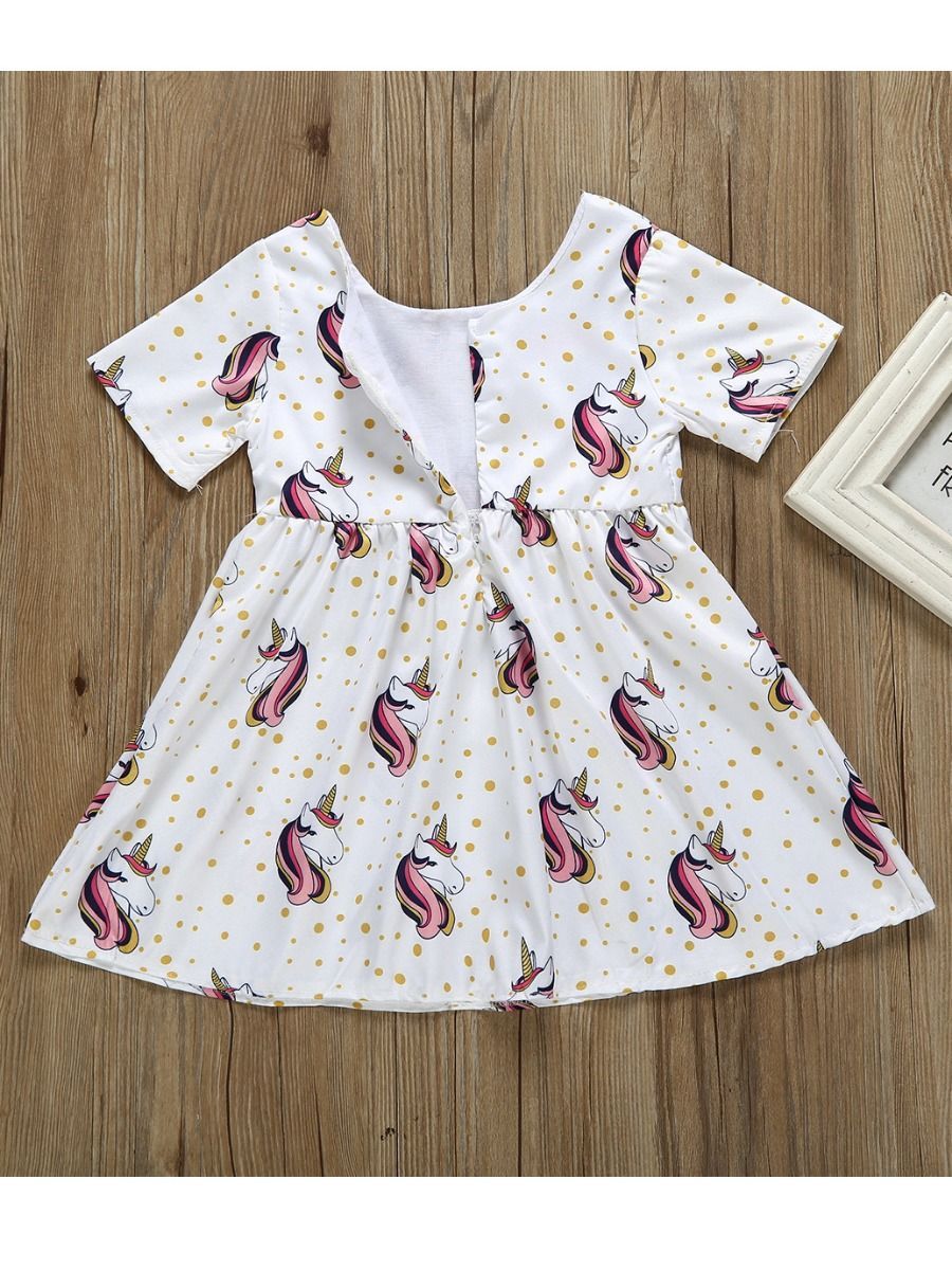 Cartoon Printed Unicorn Summer Dress For Cute Baby Toddler Girl - dianjiang-