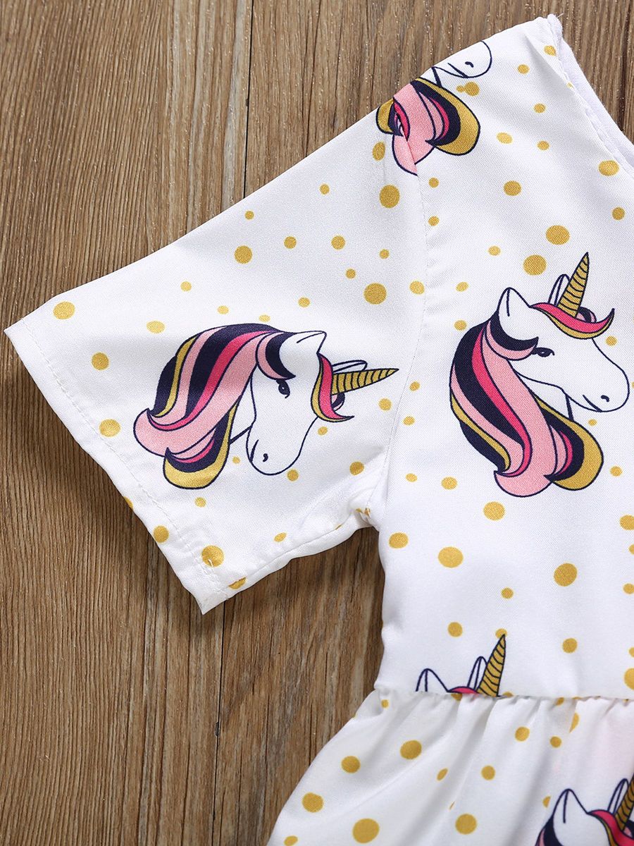 Cartoon Printed Unicorn Summer Dress For Cute Baby Toddler Girl - dianjiang-
