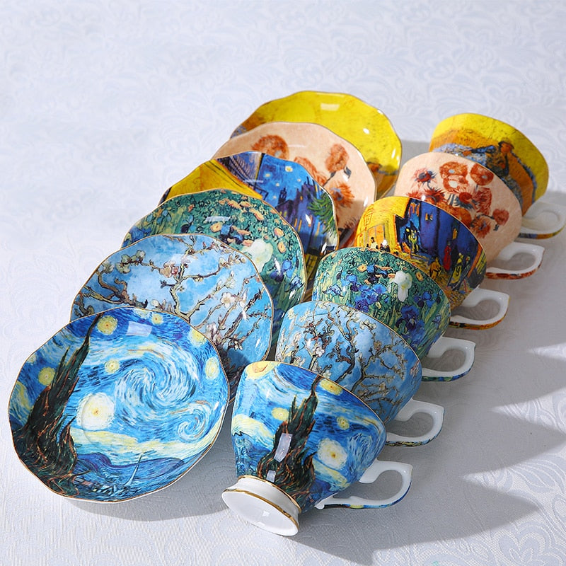 Van Gogh Art Painting Coffee Mugs The Starry Night, Sunflowers, The Sower, Irises Saint-Remy Coffee tea cups - dianjiang-