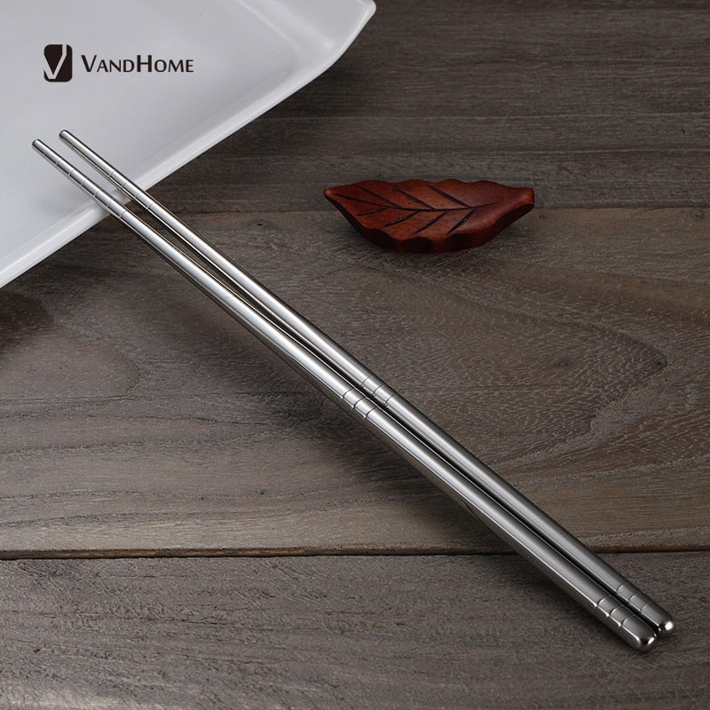 VandHome 5 Pairs/Set Chinese Metal Chopsticks Non-slip Stainless Steel Chop Sticks Set Reusable Food Sticks Sushi Hashi Baguette - dianjiang-