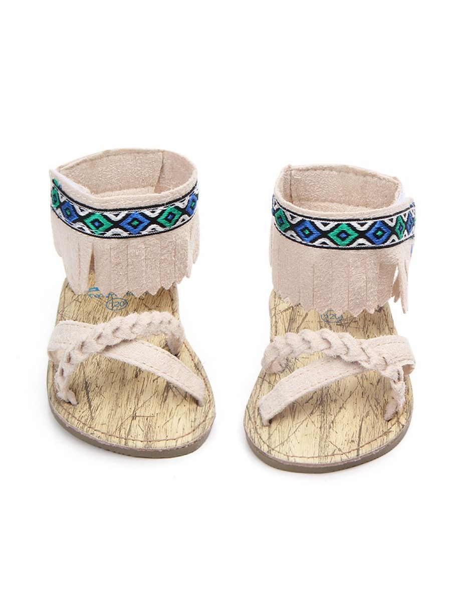Vintage Tassel Trim Shoes Anti-Slip Prewalker Baby Sandal - dianjiang-
