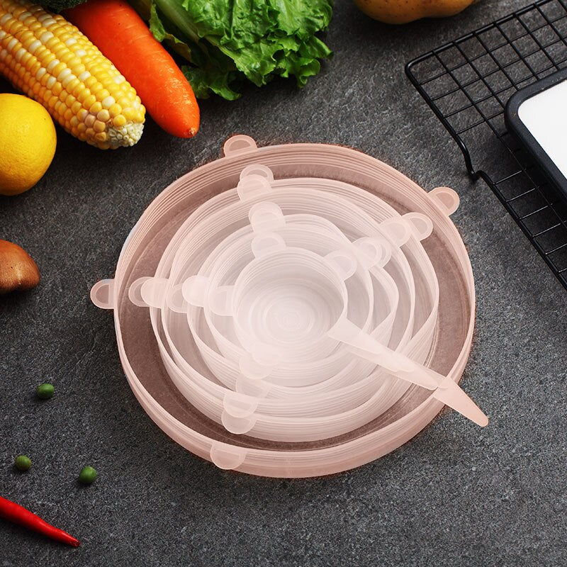 WORTHBUY 6 Pcs/Set Food Silicone Cover Universal Silicone Lids For Cookware Bowl Pot Reusable Stretch Lids Kitchen Accessories - dianjiang-