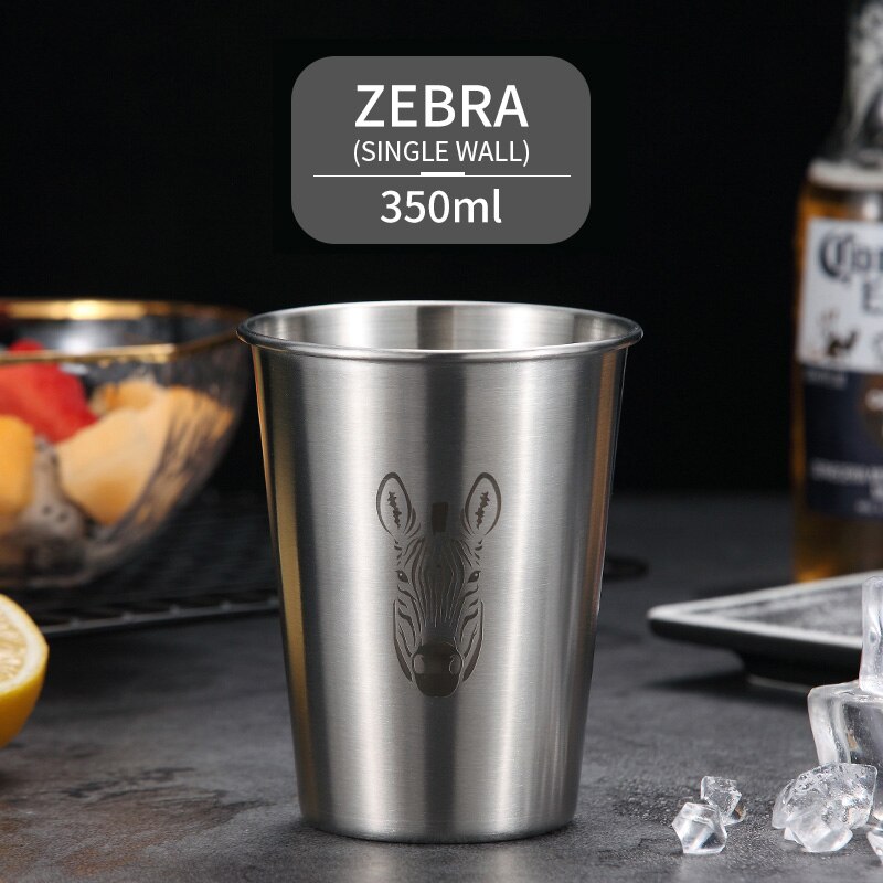 WORTHBUY Cute Pattern Beer Mug 304 Stainless Steel Coffee Mug With Double Wall Kitchen Drinkware For Kids Beer Milk Water Cup - dianjiang-