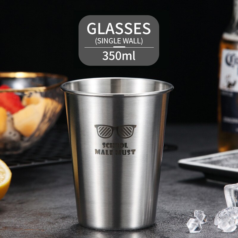 WORTHBUY Cute Pattern Beer Mug 304 Stainless Steel Coffee Mug With Double Wall Kitchen Drinkware For Kids Beer Milk Water Cup - dianjiang-