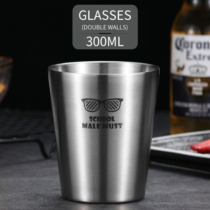 WORTHBUY Cute Pattern Beer Mug 304 Stainless Steel Coffee Mug With Double Wall Kitchen Drinkware For Kids Beer Milk Water Cup - dianjiang-