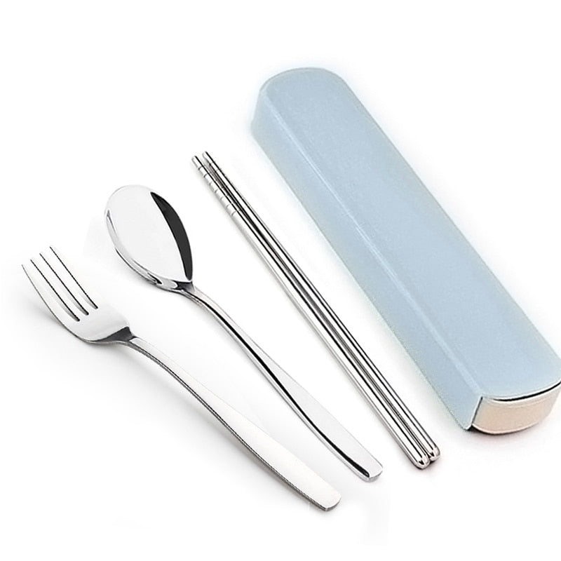 WORTHBUY Portable Travel Tableware Set Stainless Steel Dinnerware With Box Kitchen Fork Spoon Dinner Set For Kid School Cutlery - dianjiang-