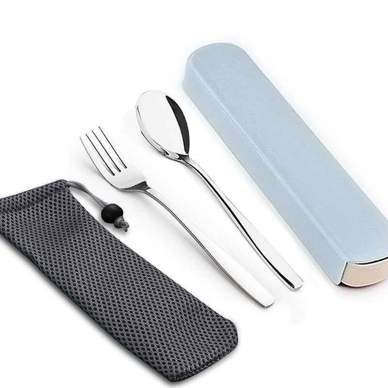 WORTHBUY Portable Travel Tableware Set Stainless Steel Dinnerware With Box Kitchen Fork Spoon Dinner Set For Kid School Cutlery - dianjiang-