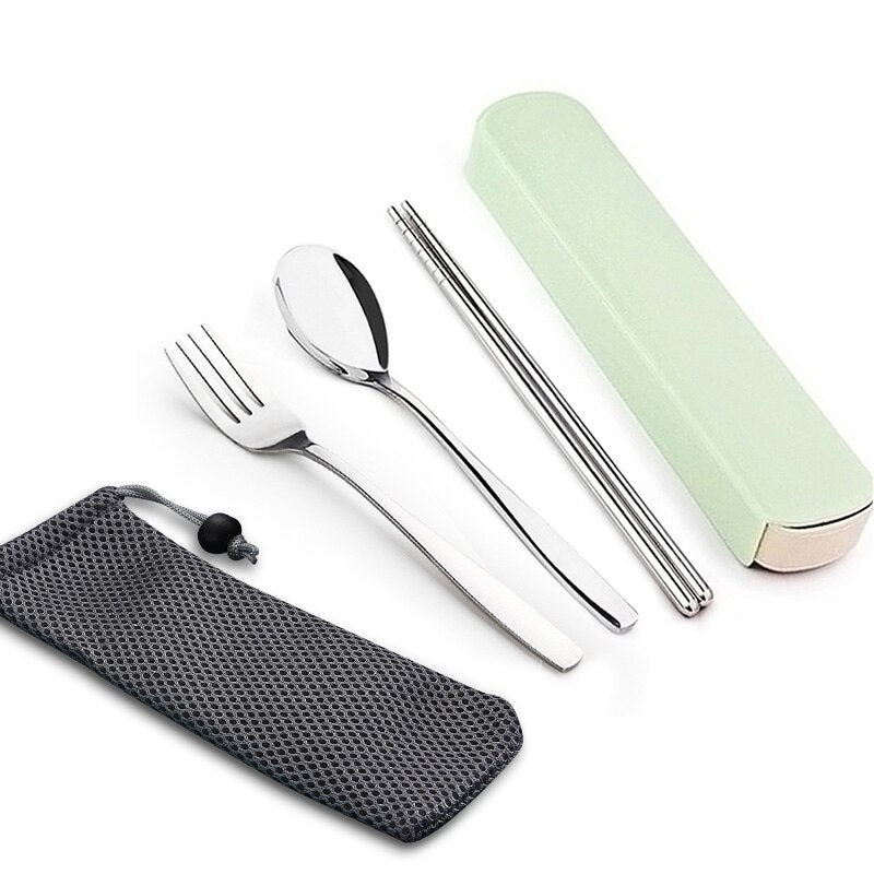 WORTHBUY Portable Travel Tableware Set Stainless Steel Dinnerware With Box Kitchen Fork Spoon Dinner Set For Kid School Cutlery - dianjiang-