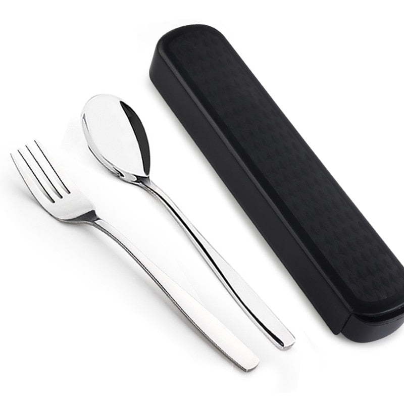 WORTHBUY Portable Travel Tableware Set Stainless Steel Dinnerware With Box Kitchen Fork Spoon Dinner Set For Kid School Cutlery - dianjiang-