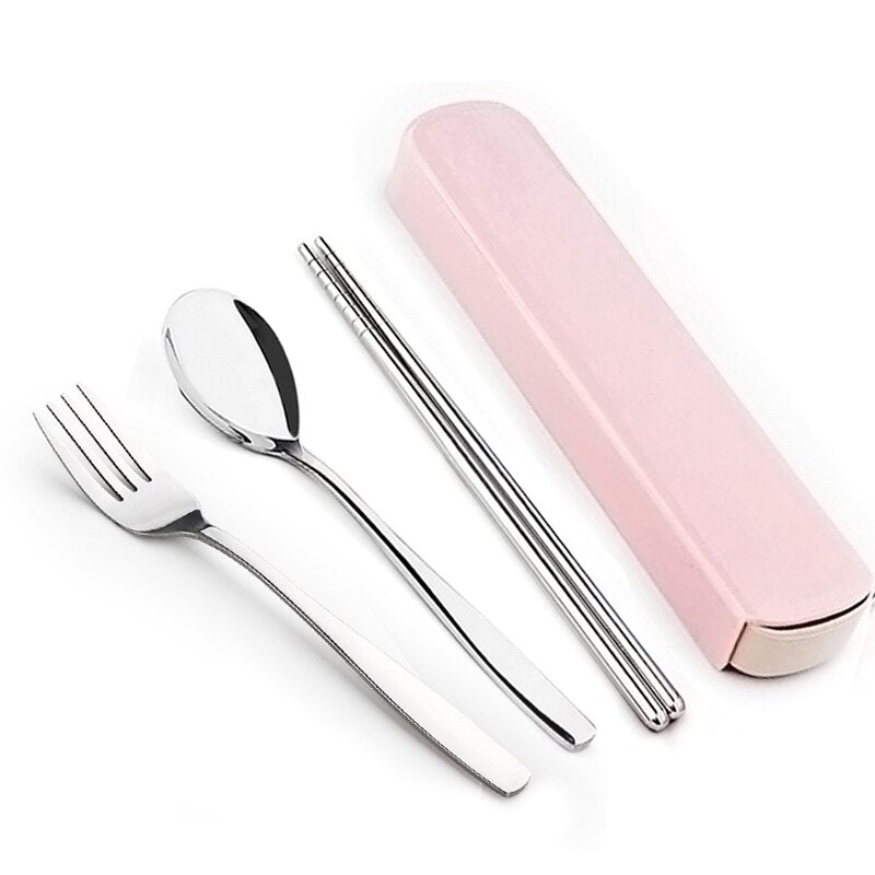 WORTHBUY Portable Travel Tableware Set Stainless Steel Dinnerware With Box Kitchen Fork Spoon Dinner Set For Kid School Cutlery - dianjiang-