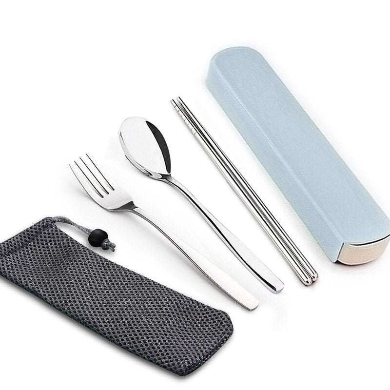 WORTHBUY Portable Travel Tableware Set Stainless Steel Dinnerware With Box Kitchen Fork Spoon Dinner Set For Kid School Cutlery - dianjiang-