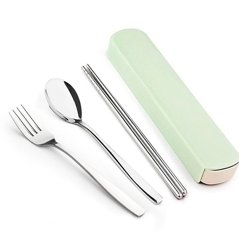 WORTHBUY Portable Travel Tableware Set Stainless Steel Dinnerware With Box Kitchen Fork Spoon Dinner Set For Kid School Cutlery - dianjiang-