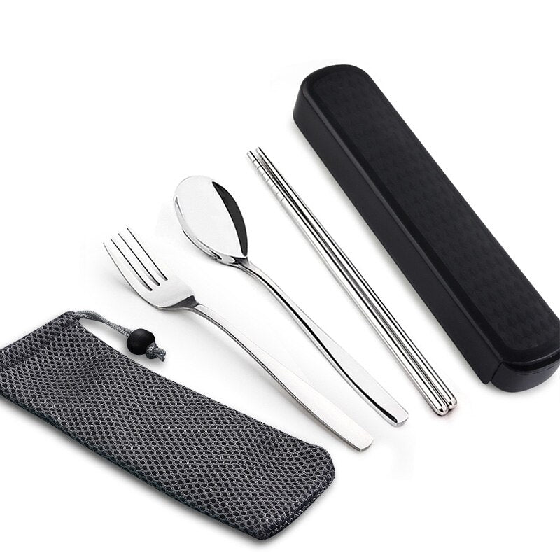WORTHBUY Portable Travel Tableware Set Stainless Steel Dinnerware With Box Kitchen Fork Spoon Dinner Set For Kid School Cutlery - dianjiang-