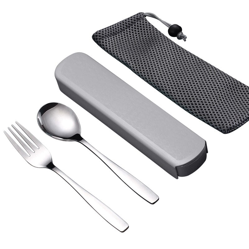 WORTHBUY Portable Travel Tableware Set Stainless Steel Dinnerware With Box Kitchen Fork Spoon Dinner Set For Kid School Cutlery - dianjiang-