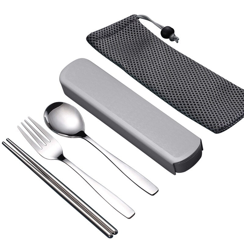 WORTHBUY Portable Travel Tableware Set Stainless Steel Dinnerware With Box Kitchen Fork Spoon Dinner Set For Kid School Cutlery - dianjiang-
