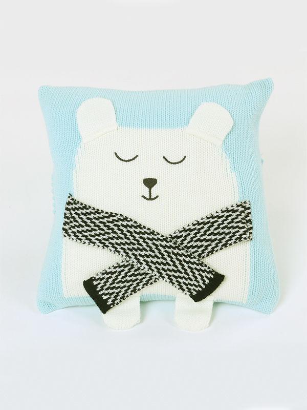 White Bear 3D Ears Knitted Pillow Back Cushion - dianjiang-