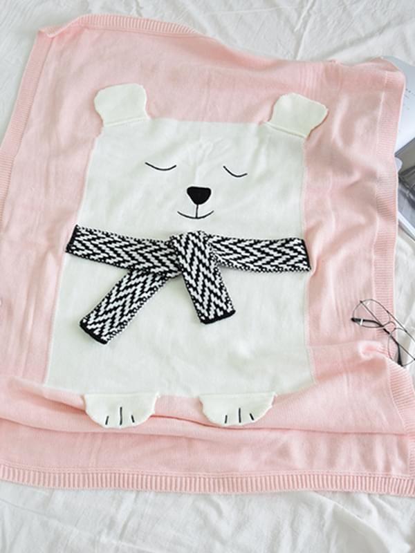 Cute White Bear Pattern Cotton Blend Knitted Blankets - dianjiang-