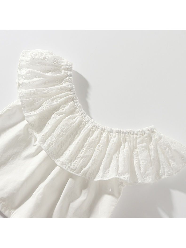 Solid Color 3-Piece Outfit White Off Shoulder Top +Pants+Strip For Toddler Girl - dianjiang-