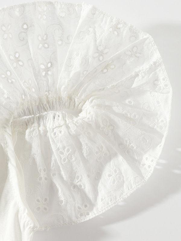 Solid Color 3-Piece Outfit White Off Shoulder Top +Pants+Strip For Toddler Girl - dianjiang-