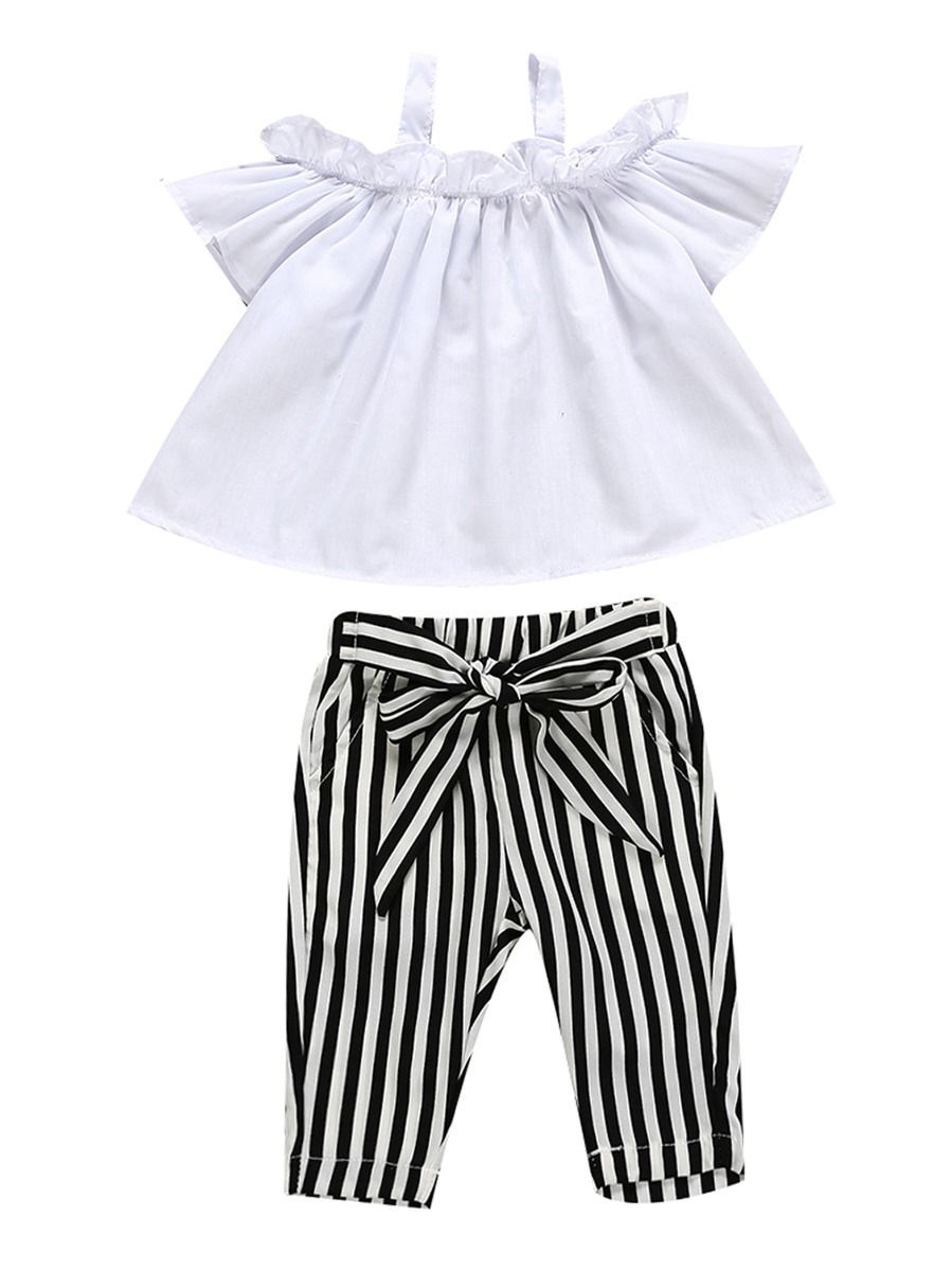 Baby Toddler Girl White Ruffle Suspender Top+Casual Pants 2-Piece Summer Outfits - dianjiang-