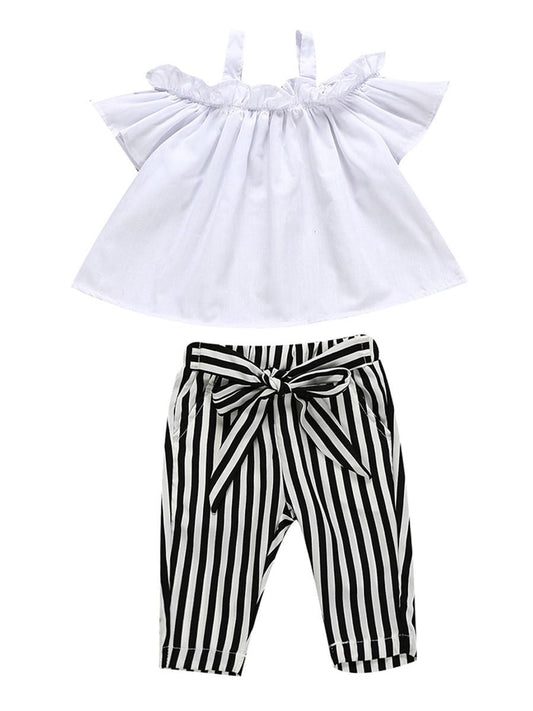 Baby Toddler Girl White Ruffle Suspender Top+Casual Pants 2-Piece Summer Outfits - dianjiang-