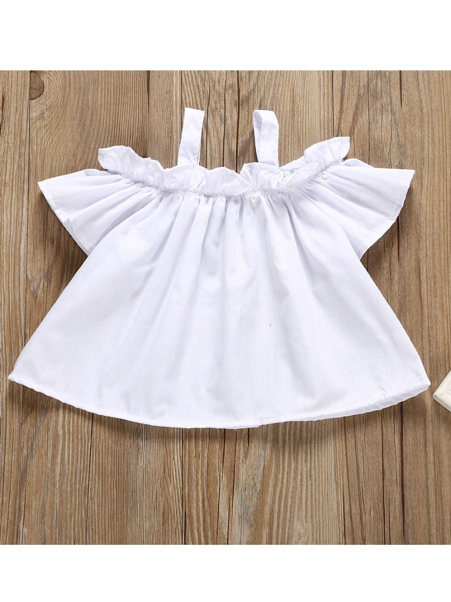 Baby Toddler Girl White Ruffle Suspender Top+Casual Pants 2-Piece Summer Outfits - dianjiang-