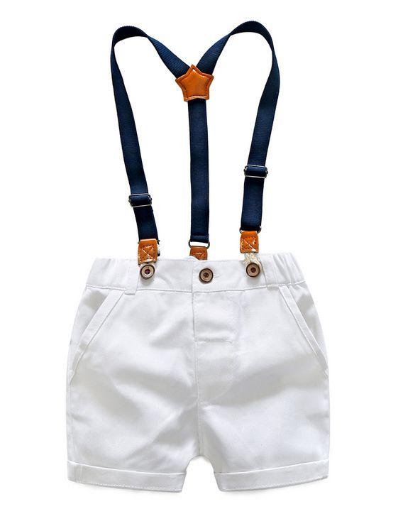Two-Piece Fashion Toddler Boys Suit Striped Shirt+White Suspender Shorts - dianjiang-