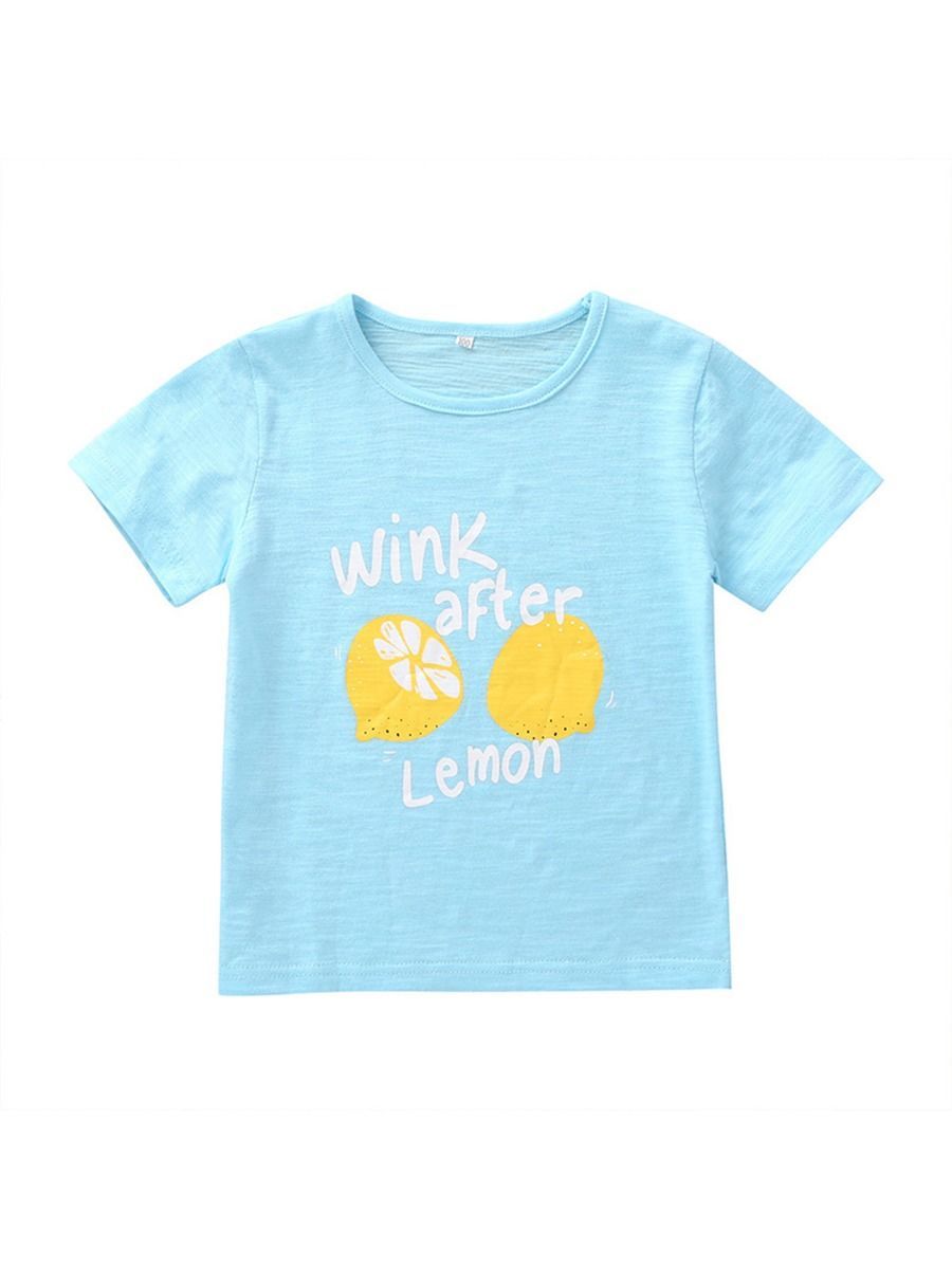 Wink After Lemon Printed Summer Baby Toddler Boy Blue T-shirt - dianjiang-