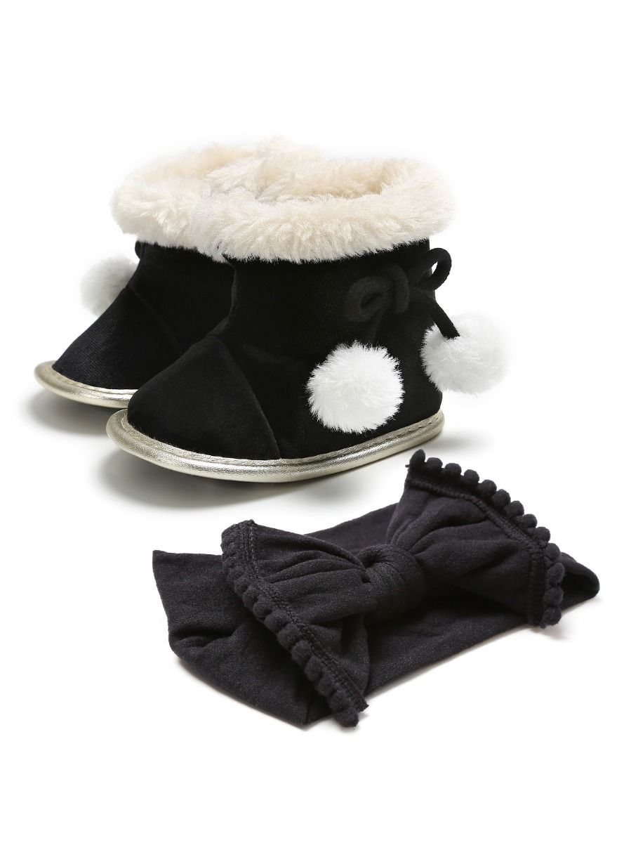 Winter 2-Piece Baby Girl Soft Fur Snow Boots Matching Headband - dianjiang-