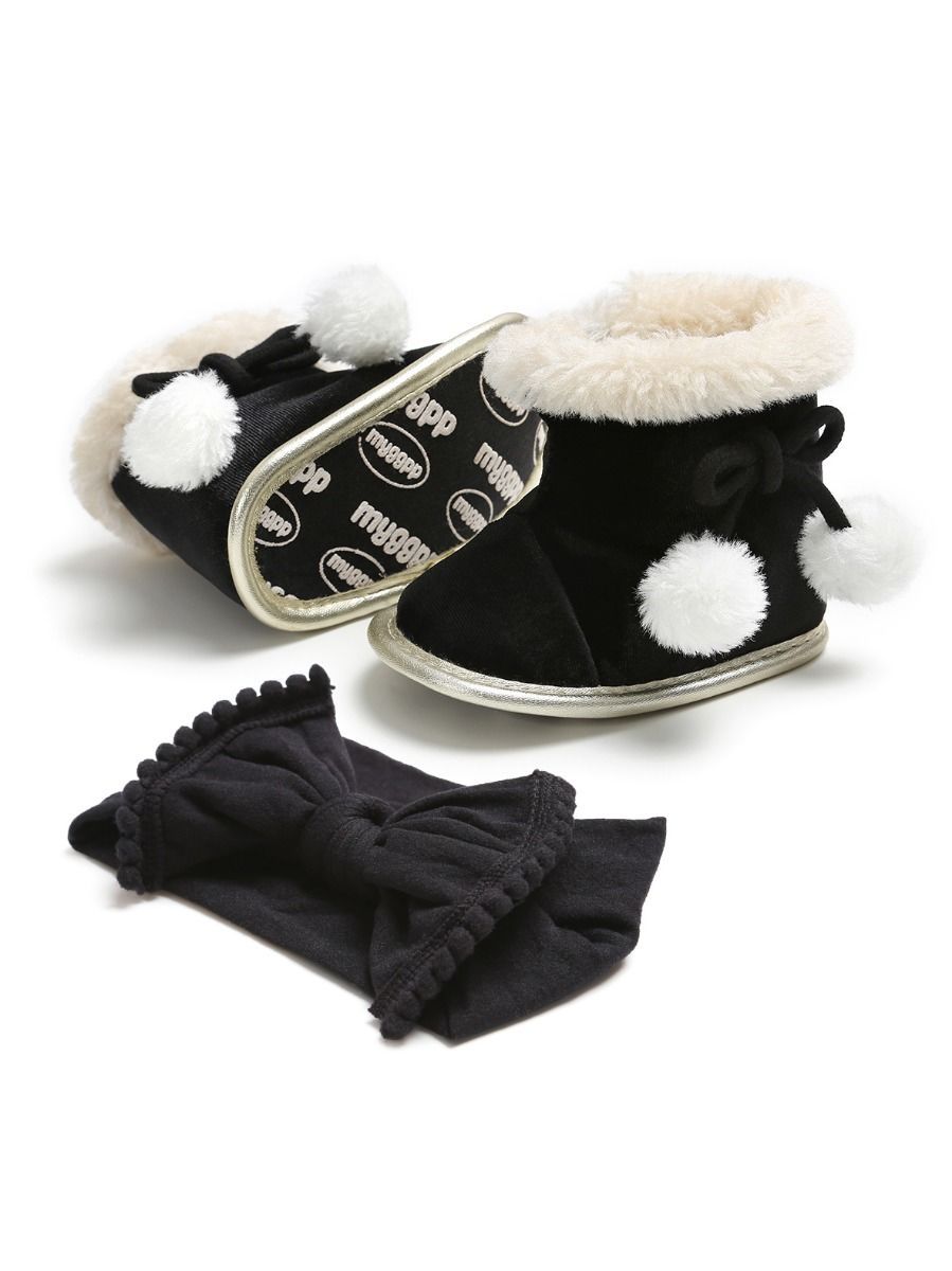 Winter 2-Piece Baby Girl Soft Fur Snow Boots Matching Headband - dianjiang-