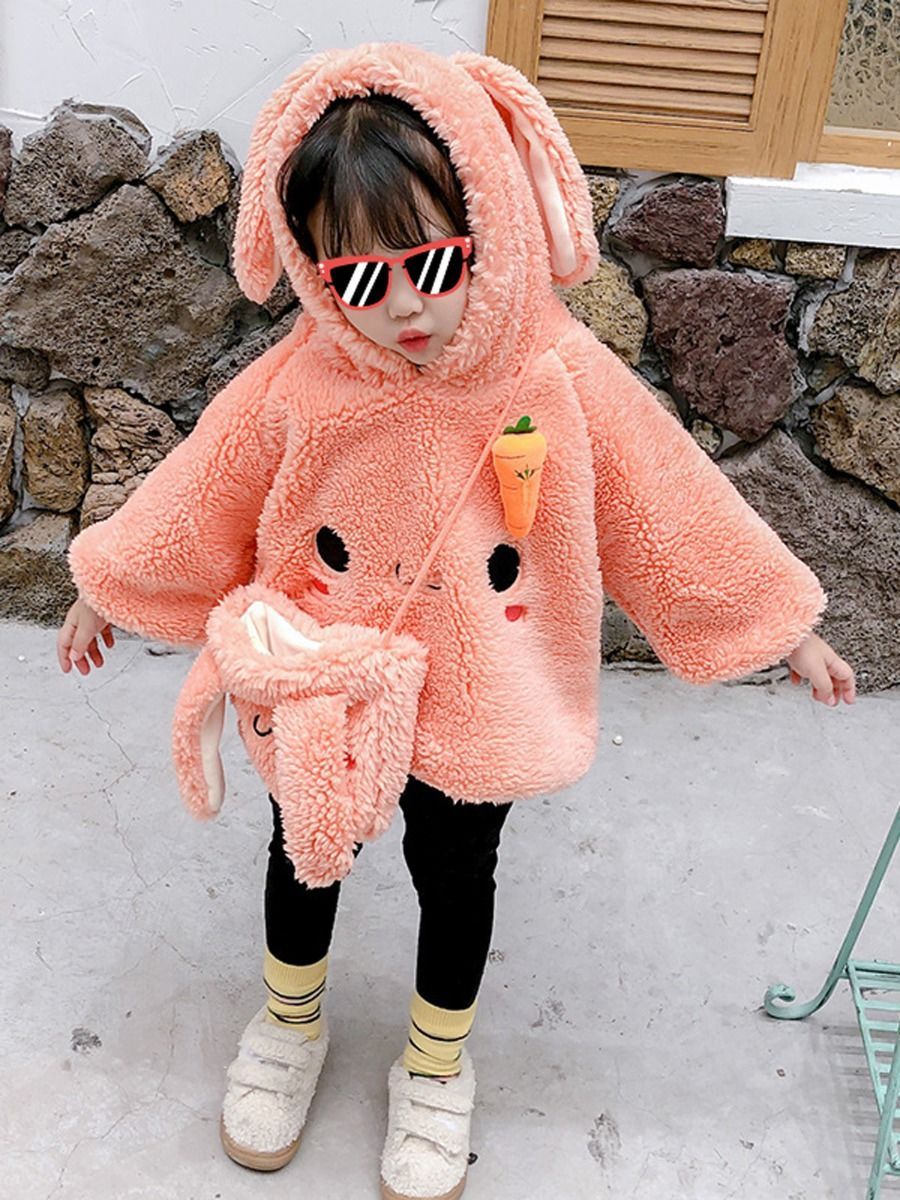 Winter 2-Piece Cute Bunny Style Fleeced Hoodies Matching Mini Bag - dianjiang-