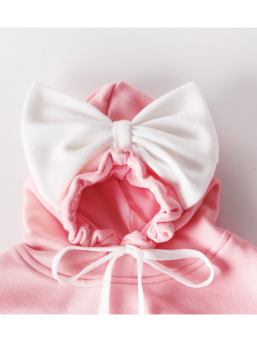 Winter Lovely Baby Big Bow Fleece-lined Hooded Onesie - dianjiang-