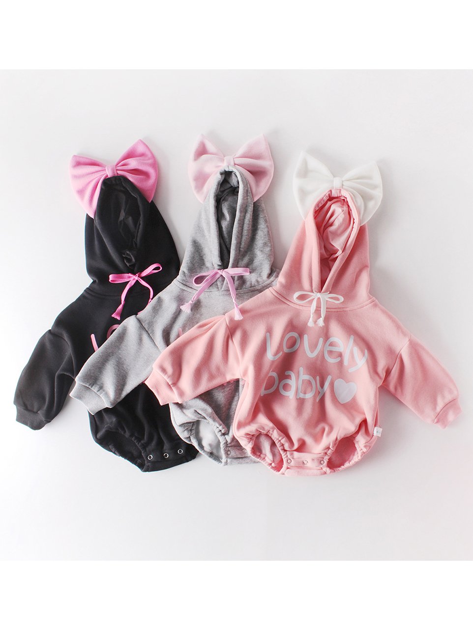 Winter Lovely Baby Big Bow Fleece-lined Hooded Onesie - dianjiang-