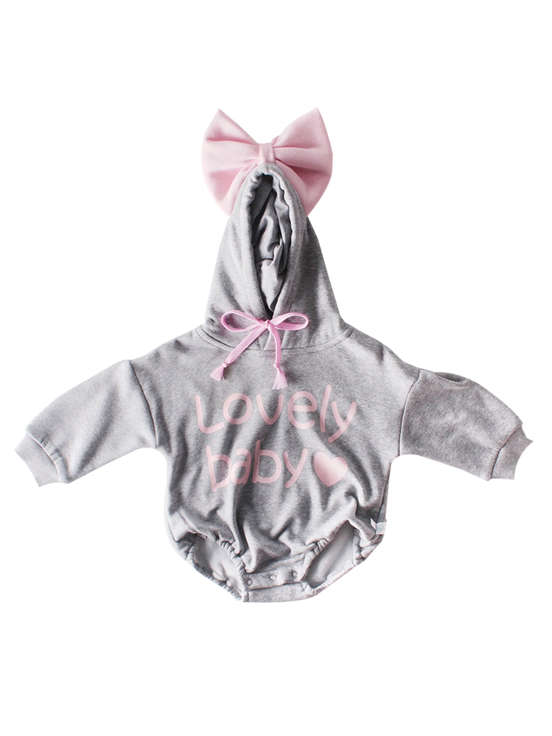 Winter Lovely Baby Big Bow Fleece-lined Hooded Onesie - dianjiang-