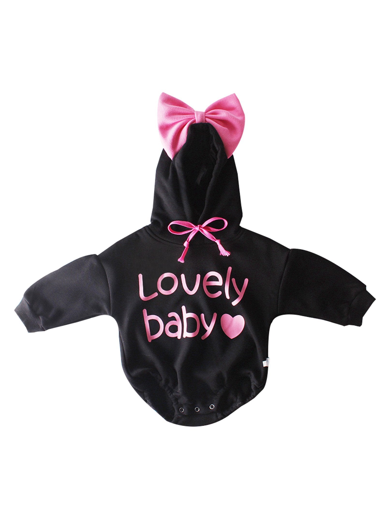 Winter Lovely Baby Big Bow Fleece-lined Hooded Onesie - dianjiang-