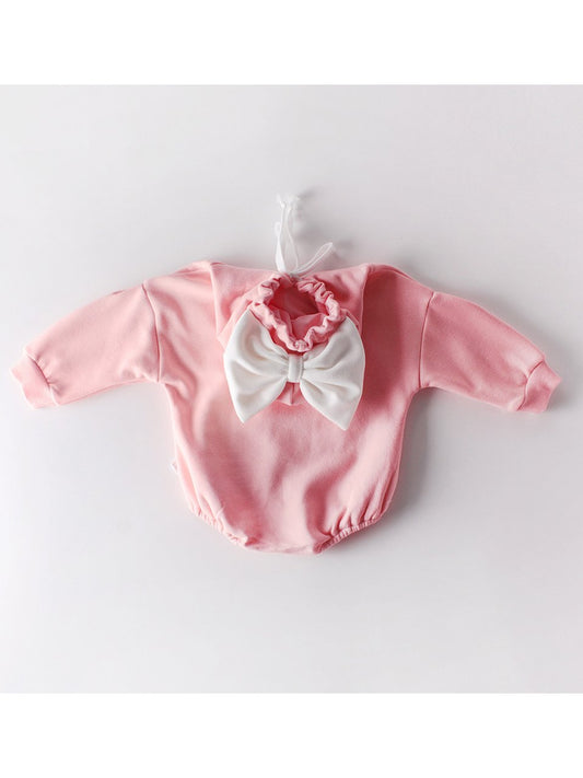 Winter Lovely Baby Big Bow Fleece-lined Hooded Onesie - dianjiang-