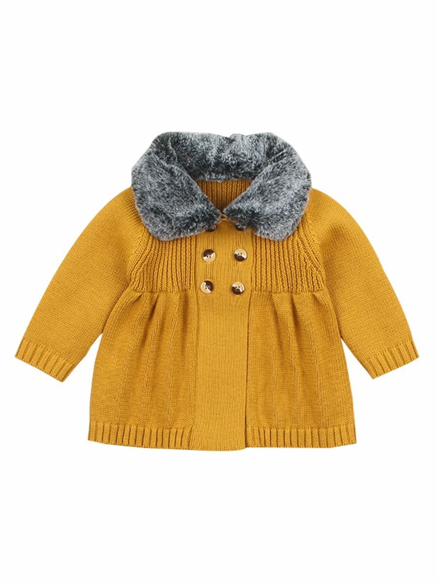 Winter Infant Baby Fur Collar Knitted Coat - dianjiang-