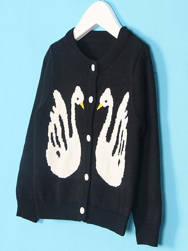 Winter Baby Toddler Sweater Swan Pattern Knitted Cardigan Crochet Clothes - dianjiang-