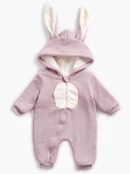 Winter Bunny Ear Pattern Adorable Fleece-lined Infant Baby Overall Pajama - dianjiang-
